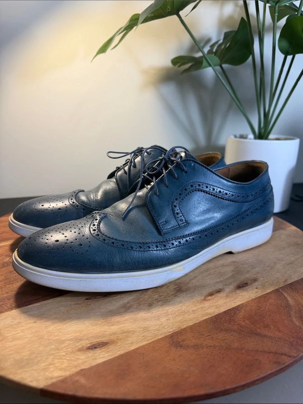 🍁Paul Fredrick Blue Italian Leather Wingtip Oxford Shoes Men Size 12